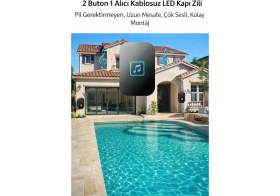 Resim Kenly 2 Buton 1 Alıcı Kablosuz LED Kapı Zili - Pil Gerektirmeyen, Uzun Mesafe, Çok Sesli, Kolay Montaj 