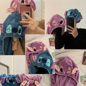 Resim 1 Adet Disney Stitch Mercan Polar Bandana - Yetişkinler İçin Hızlı Kuruyan Emici Saç Havlusu Sarma, Yumuşak Sıcak Türban Tarzı Tasarım ve Stitch Yüzü Baskılı, Mavi & Mor Karikatür Desenli Ev, Yurt, Seyahat için 