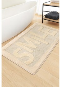 Resim Doğal Kaymaz Taban Banyo Paspas Uzun Ömürlü Yumuşak Dokulu Su Emici Yıkanabilir Smile 60x100 Krem 