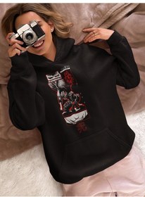 Resim Sevbano Tasarım Berserk Guts Baskılı Unisex Oversize Anime Karakter Hoodi Siyah 