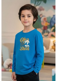 Resim Fyk Kids Sıfır Yaka Rio De Jenerio Baskılı Erkek Çocuk Sweatshirt Mavi 