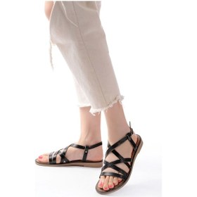 Resim 205-017 Siyah Ortopedik Hakiki Deri Kadın Sandalet Siyah 