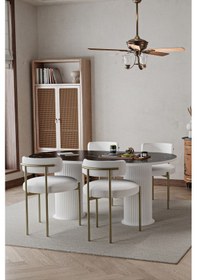 Resim Avvio West Beyaz Ptt Ayak 80x140 Yemek Masası Mutfak Masası Masa Sandalye Takımı Kadife Kumaş Siyah Mermer 