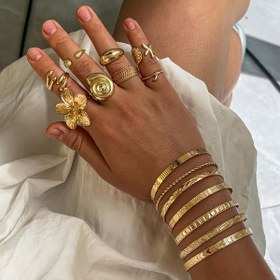 Resim 8 Yüzük + 7 Bileklik Moda Takı Seti, Bohem Tarzı Katmanlı Açık Manşet Bileklikler Yaratıcı Çiçek, Yıldız Balığı, Kabuk, Geometrik Tasarım Yüzükler, Kadın Punk Günlük Giyim Takıları - Mükemmel Hediye 