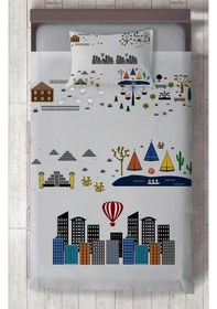 Resim Mekta Home Bebek Ve Çocuk Odası Eğitici Şehir Desenli Yollu Yatak Örtüsü Renkli 