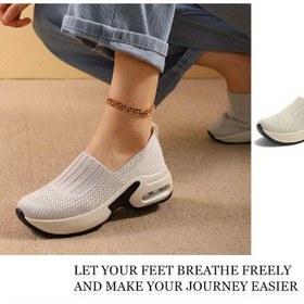 Resim Kadınlar İçin Hafif Örgü Kayma Ayakkabı - Nefes Alabilen Kumaş, PU Taban, Düşük Kesim Tasarım, Yürüyüş ve Koşu için Rahat, Beyaz, Nefes Alabilen Koşu Ayakkabısı | Slipon Ayakkabı | Yaşam Tarzı Ayakkabı, Bayan Spor Ayakkabı 