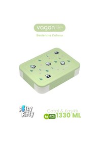 Resim 1330 Ml Tek Kat 6 Bölme Çocuk Beslenme Kutusu Çatal / Kaşık / Sos Kaseli -ffb1265 Yeşil 