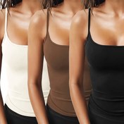 Resim 3 adet Kolsuz Atlet - Bej, Kahverengi ve Siyah Renklerde Rahat, Seksi ve Ciltine Uygun Temel Atletler, Polyester Örgü Kumaş, Tüm Mevsimler İçin Uygun, Kemer ve Yaka Yok, Tüm Mevsimler İçin Uygun Atletler|Minimalist Tarz|Esnek Kumaş 