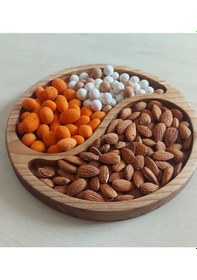 Resim Ahşap Yuvarlak Çerezlik Kahvaltı Sunum Tabağı 