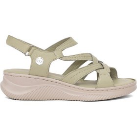 Resim Mammamia D25ys-2265 Kadın Hakiki Deri Dolgu Topuk Sandalet Yeşil Yesil 