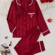 Resim Kadın Uzun Kollu, Uzun Pantolon Pijama Takımı, Sonbahar ve Kış İçin Jakarlı Şeritli, 2 Parça Rahat Giyim Kıyafeti. 