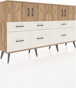 Resim Arges Konsol 4 Raflı 6 Çekmeceli 4 Kapaklı 176x30x99 Çam-çam/aytaşı Atlas Çam/aytası - Atlas Çam 