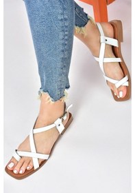 Resim Fox Shoes Beyaz Hakiki Deri Kadın Sandalet (534626724) 