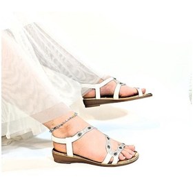 Resim Pepita B160 Beyaz Taşlı Lastikli Şık Kaymaz Bayan Sandalet Beyaz 