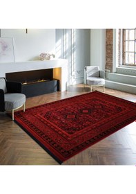 Resim Afgan Türkmen Otantik Desenli Dokuma Kırmızı Oturma Odası Salon Mutfak Halısı Yolluk X380a Kırmızı 