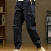 Resim Erkek Kore Stili Genç Moda Çok Yönlü Çok Cep Spor Tasarımı Elastik Bel Düğme Kargo Pantolon 201 