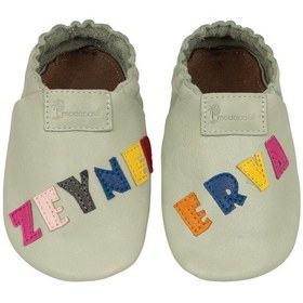Resim Kız Bebek Kişiye Özel Isimli Su Yeşili Deri Patik - Harf Kesim Yeşil 