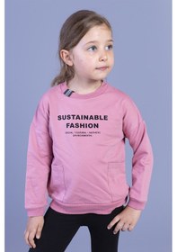 Resim Toontoy Kids Toontoy Kız Çocuk Cep Detaylı Baskılı Sweatshirt Gülkurusu 