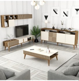 Resim Variant Milan 3'Lü Salon Takımı - Ceviz - Krem 