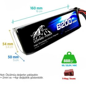 Resim Leopard Power 6200 Mah 22.2v 6s 40c Lityum Polimer Lipo Batarya Pil T Plug 