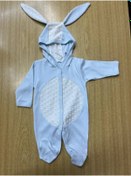 Resim zerotenbaby Unisex Bebek Mavi Ponponlu Şapkalı Tavşan Tulum 