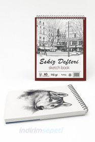 Resim Eskiz Defteri A5 Spiralli Çizim Defteri 50 Yaprak – 100 gr Kalın Kağıt – Üstten Açılır Spiralli Sketch Book 