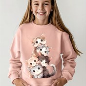 Resim Kızların Sevimli Karikatür Kedi Baskılı Yumuşak Pembe Kazak - Sonbahar/Kış İçin Mükemmel, Rahat Yuvarlak Yaka, Casual Kıyafet İçin Çok Yönlü ve Trendy Üst, Kızlar İçin Kazak 