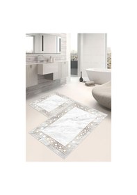 Resim Dijital Baskı Klasik Kaymaz Taban 2li Set Banyo Paspası Klozet Takımı 50x60cm-60x100cm Gri 
