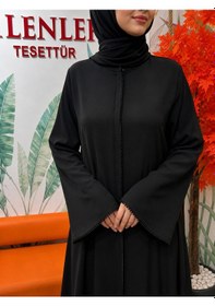 Resim Bilenler Dubai İpeği Kesme Kristal Taşlı Fermuarlı Ferace Siyah 