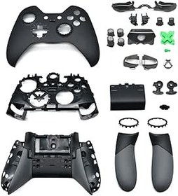 Resim Junsi Housing Shell Case Kit Replacement Parts Compatible with Xbox One Elite Wireless Controller - Black, Include Faceplate + Battery Cover + Buttons + Side Rails 