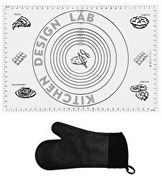 Resim Kitchen Design Lab Silikon 45x65 CM Hamur Açma Matı Ve Siyah Silikon Yanmaz Mutfak Fırın Eldiveni 2'li Set Beyaz 