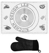 Resim Kitchen Design Lab Silikon 45x65 CM Hamur Açma Matı Ve Siyah Silikon Yanmaz Mutfak Fırın Eldiveni 2'li Set Beyaz 