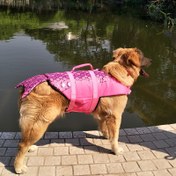 Resim Parlak Pembe Denizkızı Pulcu Köpek Kurtarma Yeleği - Yüzme, Tekne Gezintisi ve Havuz Güvenliği için Hızlı Açılır Tokalı Ayarlanabilir Polyester Evcil Hayvan Kurtarma Yeleği - Küçük, Orta & Büyük Köpekler için Şişirilebilir Yelek, Tekne Seyahati Evcil Hayvan Ekipmanı 