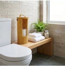 Resim Askılı Plastik Rattan Tuvalet Kâğıdı Standı Hasır Görünümlü, Kapaklı, Yedekli Wc Kâğıtlık, Banyo Ve Tuvalet İçin Dekoratif Organizer 4915 Beyaz 