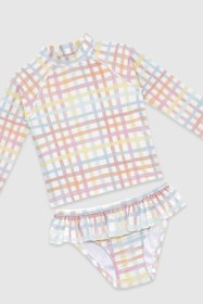 Resim UV Korumalı Uzun Kollu Kız Bebek 2 Parça Mayo Seti Rainbow Gingham - Rainbow Gingham / 18-24 Ay 