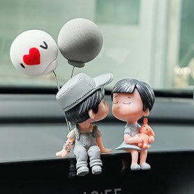 Resim Romantik Araba Balon Çift Figürü - ABS Reçine Aşk Sembolü Dekor, Araba İç ve Masaüstü Gösterim için Sevgililer Günü Hediyesi, Kalp Balonlu Sevimli Karikatür Karakter Tasarımı, Romantik Hediye, Eğlenceli Tasarım, Dayanıklı Süs 