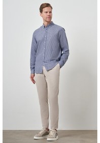 Resim Erkek Lacivert Keten Dynamic Fit Düğmeli Yaka Gömlek 25ys004017200 Lacivert Lacivert 