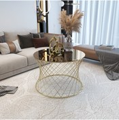 Resim Puklife Hasır Orta Sehpa Gold Ayak, Bronz Ayna 