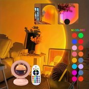 Resim Uzaktan Kumandalı 16 Renkli RGB Günbatımı LED Gece Işığı Projektörü - Yatak Odası ve Oturma Odası Dekoru için Romantik Gökkuşağı Projeksiyonu, Partiler, Düğünler, Kamp ve Tatil Atmosferi için Mükemmel, USB ile Çalışan, Yatak Odası için Işık Projektörü 