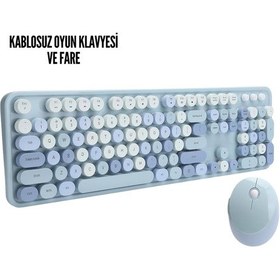 Resim Tek Kablosuz Klavye Mouse Seti Mavi Najmaddin 