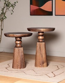 Resim AYLESA Doğal Ahşap 2’li Set Mantar Yan Sehpa Modern Fiskos Zigon Çiçeklik 