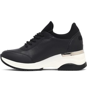 Resim Derimod Kadın Siyah Bağcıklı Dolgu Topuklu Sneaker, Kışlık Spor Ayakkabı 25AFE220114 