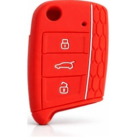 Resim Volkswagen T-roc Taigo T-cross Polo Golf Tiguan Petek Desenli Anahtar Koruma Kılıfı Kırmızı Beyaz 