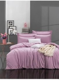 Resim Çift Kişilik Pamuk Saten Lila Renk Nevresim Takımı Lila 190 X 220 