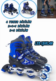 Resim YILDIRIM OYUNCAK Silikon Tekerli Paten Ayarlanabilir 2+1+1, 2+2 Ve Tek Sıra Paten Işıklı Çocuk Pateni 3 in 1 