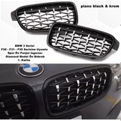 Resim Bmw F31 3 Serisi Diamond Ön Panjur Izgara Böbrek PianoBlack-Krom 