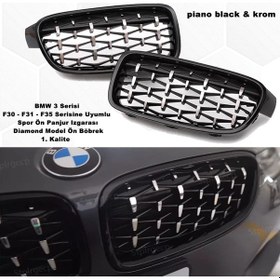 Resim Bmw F31 3 Serisi Diamond Ön Panjur Izgara Böbrek PianoBlack-Krom 