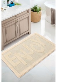 Resim Doğal Kaymaz Taban Banyo Paspas Uzun Ömürlü Yumuşak Dokulu Su Emici Yıkanabilir Enjoy 60x100 Krem 