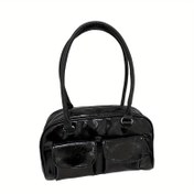 Resim Kadınlar İçin Şık Siyah Crossbody Çanta - Pürüzsüz Yüzey, Fermuarlı Kapatma, Polyester Astarlı, Günlük Kullanım & Ofis İşleri İçin Mükemmel 