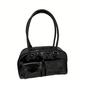 Resim Kadınlar İçin Şık Siyah Crossbody Çanta - Pürüzsüz Yüzey, Fermuarlı Kapatma, Polyester Astarlı, Günlük Kullanım & Ofis İşleri İçin Mükemmel 